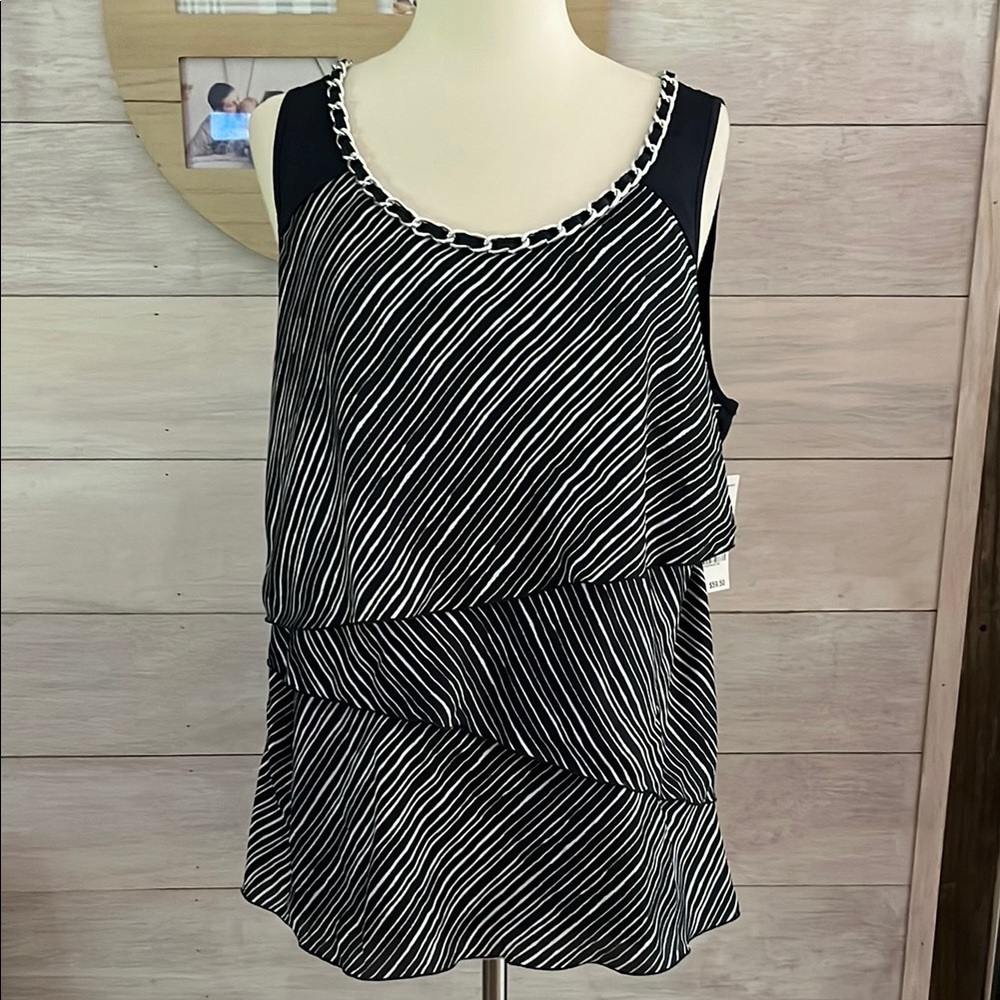 NEW Alfani Navy and White Asymmetrical Tiered Tank Top XL